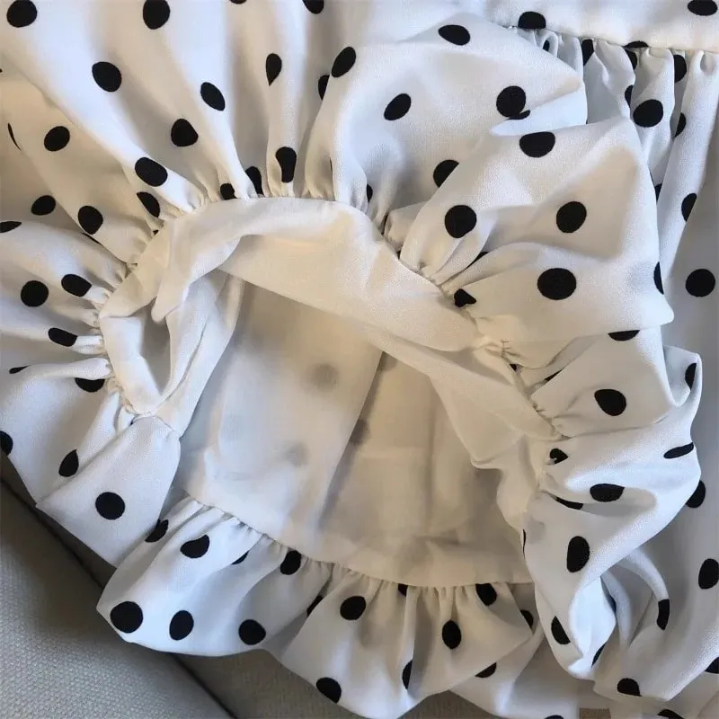Backless Sexy Halter Beach Babydoll Crop Tops Women Polka Dots V neck Sleeveless T shirt Ruffles Basic Basic Tees Casual New — image 7