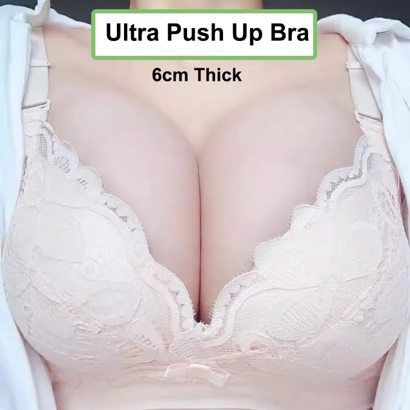 12cm Thick Padded Push Up Bra Wireless Gathered Bra for Small Chest Sexy Natural Lift