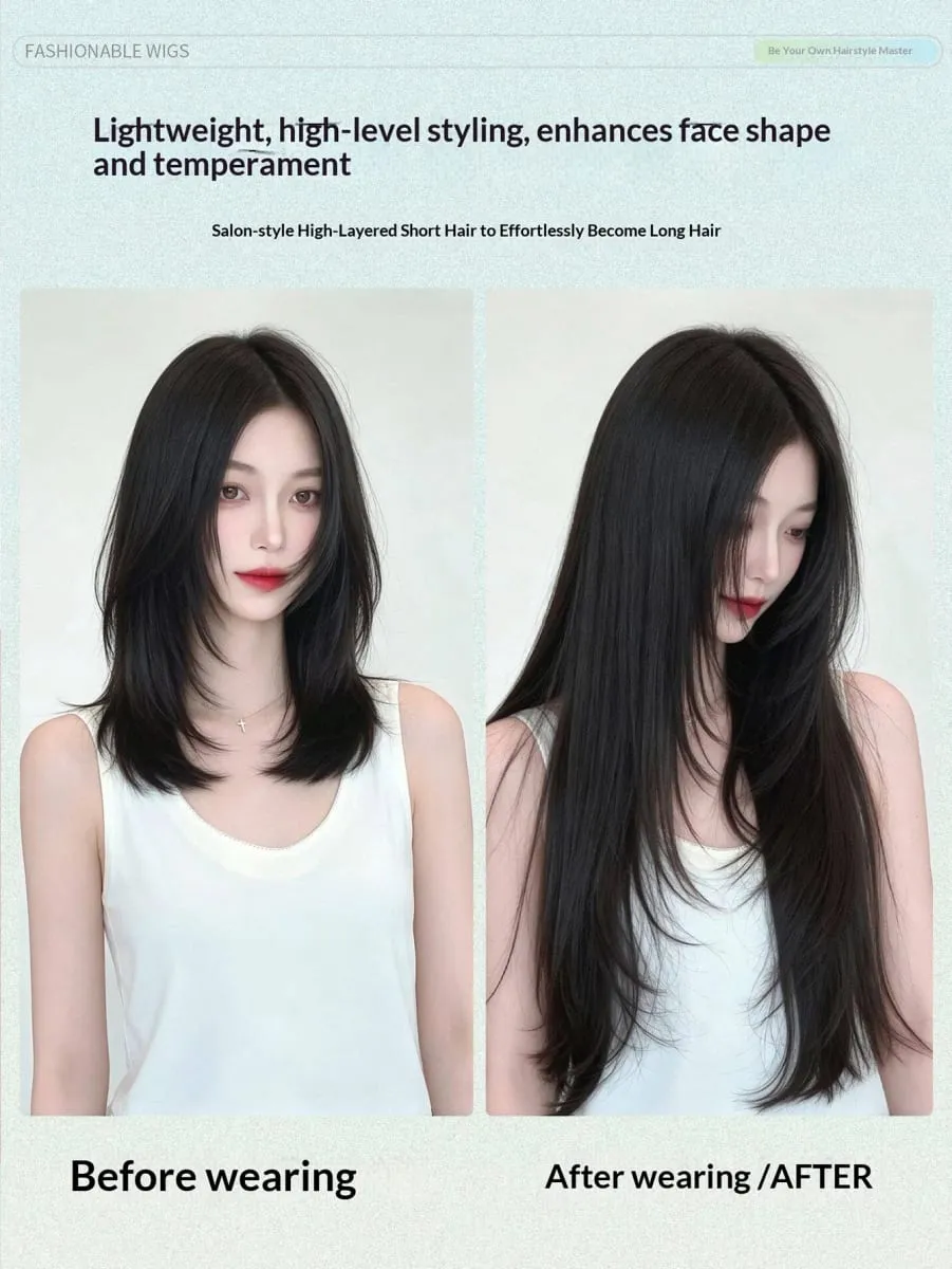 Synthetic Straight Hair Extension One Piece Layered Lightweight Invisible Seamless Clip-in Hairpiece 4 Clips for Women Daily — image 4