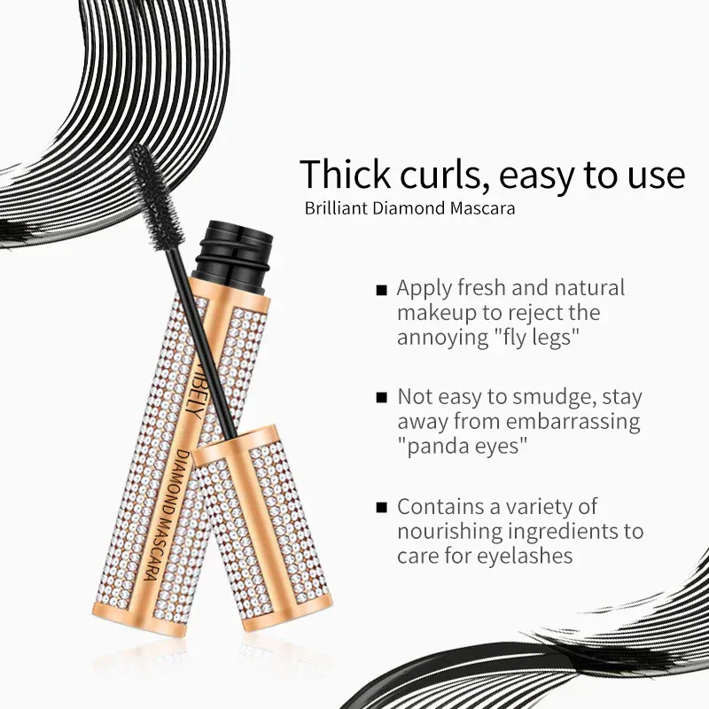 Diamond 4D Mascara Silke Fiber Vattentät Långa ögonfransförlängning Förlängning Tjock Svart Mascara Ögonmakeupprodukter Kosmetika — image 2