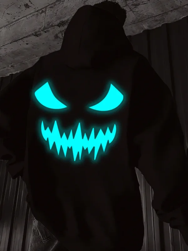 2026 Fashion Horror Movie Face Men's Hoodie Casual Long Sleeve Halloween Streetwear Unisex Luminous Style Hoodies — image 2