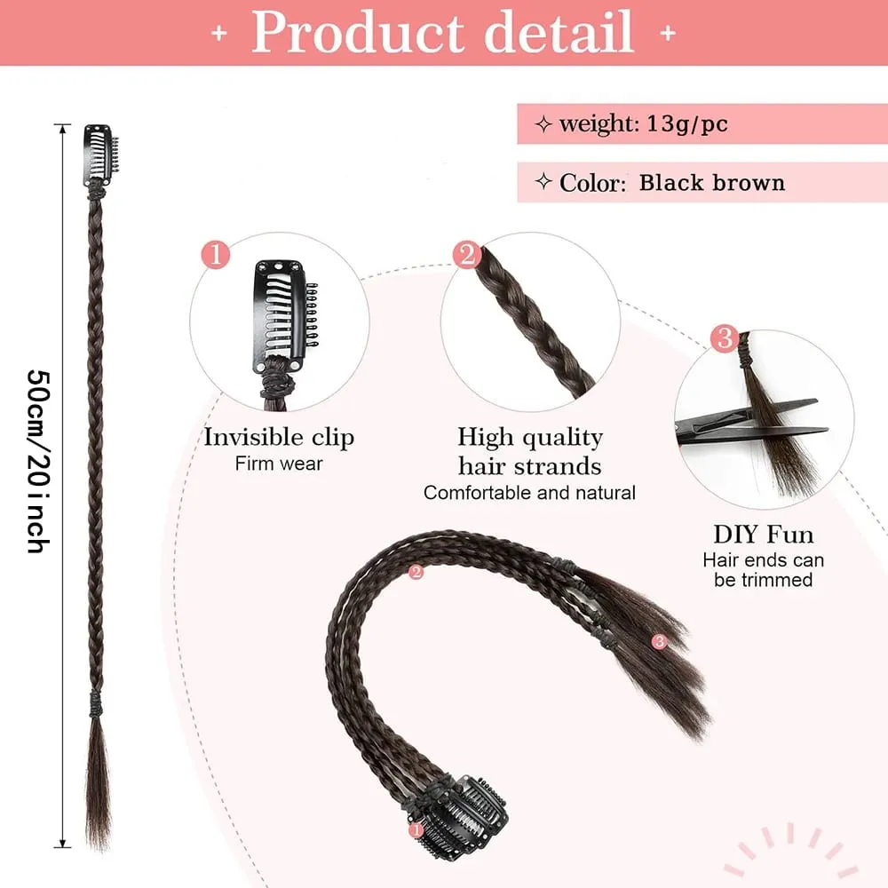 4pcs 20"Long Synthetic Clip-In Box Braid Hairpiece Extension Boho Hairstyle High-Temperature Fiber Daily Costume Party K-POP
