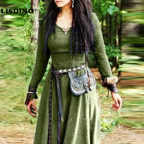 LisdinoMedieval Dress Women Long Sleeve Maxi Robe Vintage Fairy Elven Dress Renaissance Celtic Viking Gothic Cosplay Costumes — image 5