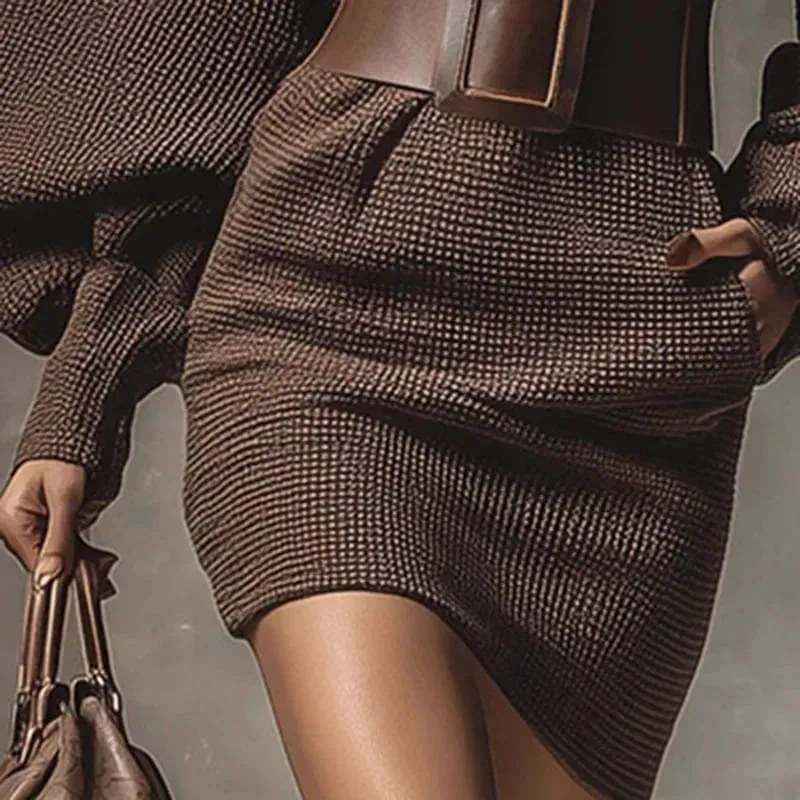 Fall Winter Solid Color Knit Sweater Dress Woman Sexy Slash Neck Sashes Slim Mini Dress Retro Batwing Long Sleeve Pullover Dress — image 6