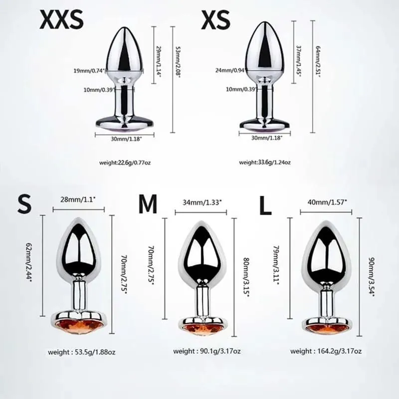 5 Sizes Stainless Steel Crystal Heart Anal Plug Removable Butt Plug Stimulator Prostate Massager Anal Sex Toys Dildos — image 6