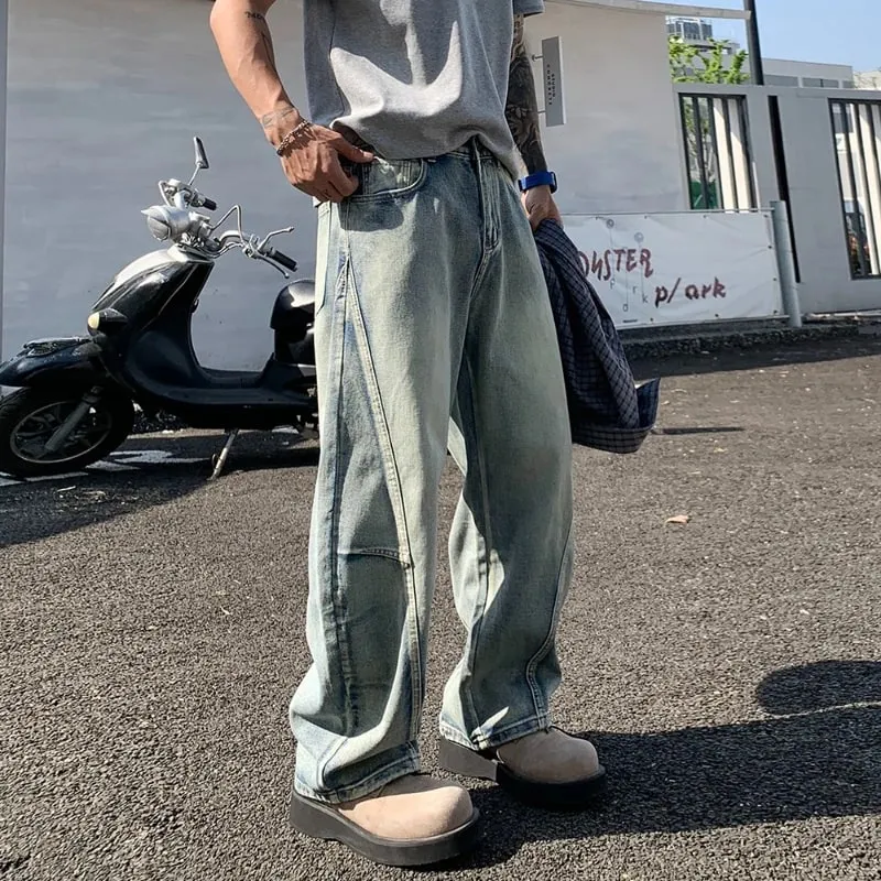 Men's Baggy Lantern Wide Leg Jeans Vintage Washed Denim Pants Loose Streetwear Casual Trousers for Spring Autumn Daily Outdoor