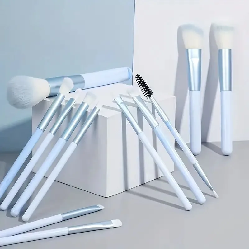 12Pcs Blue Makeup Brushes Set Professional Foundation Powder Blending Blush Concealer Synthetic Fiber Bristles Brush