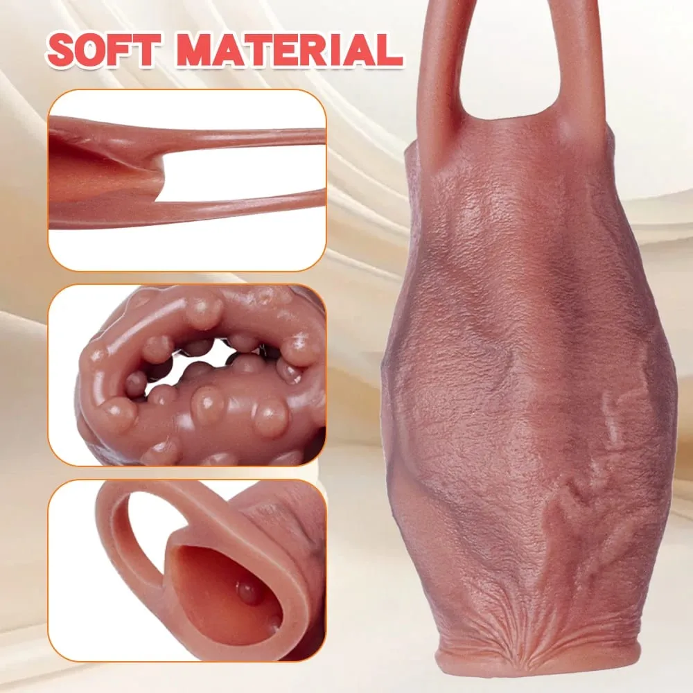 Dick Sleeve Enlargement Lock Sperm Penis Ring Adult Men Sex Toy Enlarged and Thicken Cock Sleeve Soft Silicone Male Sexy Toy 18+ — image 5
