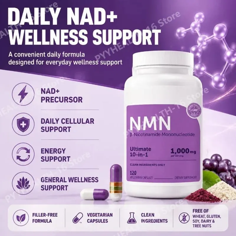 NMN Capsules 1000mg Complex with Resveratrol CoQ10 Glutathione & TMG for Daily Cellular Energy Support Non-GMO 120 Capsules
