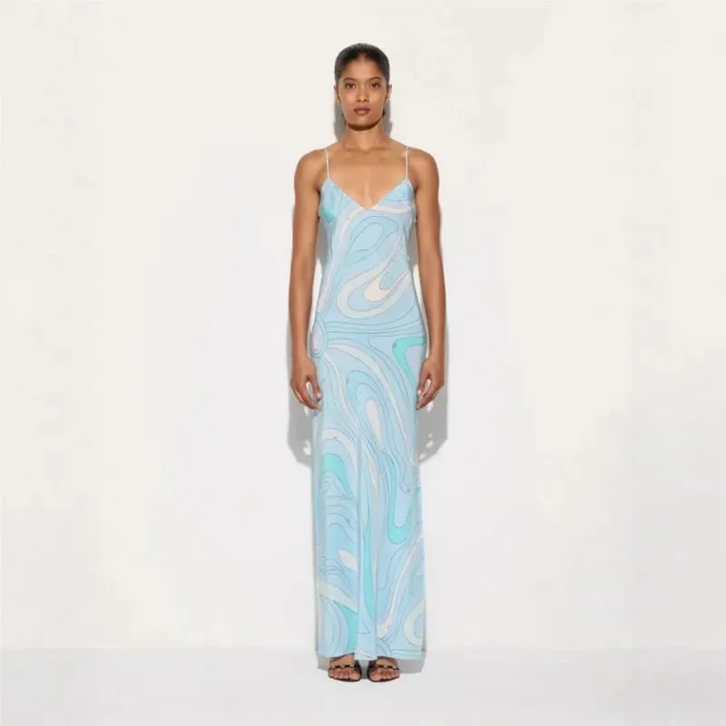 Bohemian Fashion Printed Women's Dress Summer Sexy Beach Vacation V-neck Strap Dresses Ladies Elegant Slit Hem A-line Vestidos — image 4