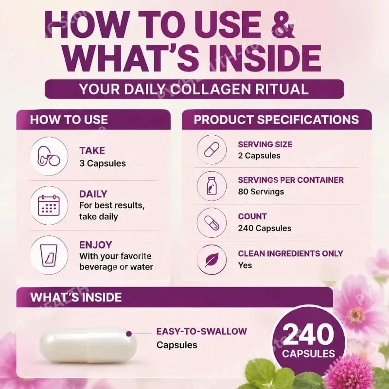 Multi Collagen Peptides Kapsler med Biotin Vitamin C og Hyaluronsyre Indeholder æg og fisk 240 kapsler
