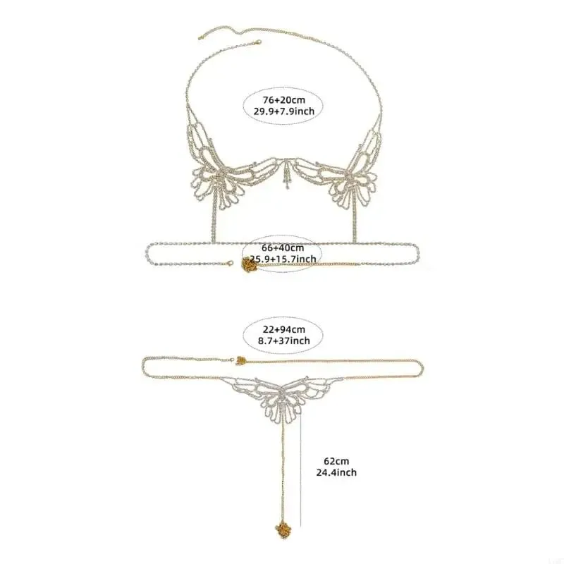 Rhinestones Outfit Body Jewelry Accessory Women's Bra Top and Panties Thong Body Chain Set for Vacation Wear — image 6
