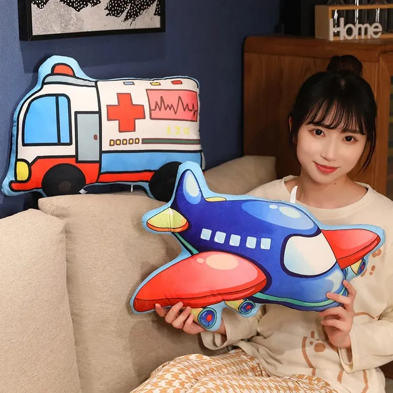 Transportation Vehicle Plush Pillow Recreational Vehicle Excavator Ambulance Airplane Motorbike Taxi Fire Truck Cushion Decor