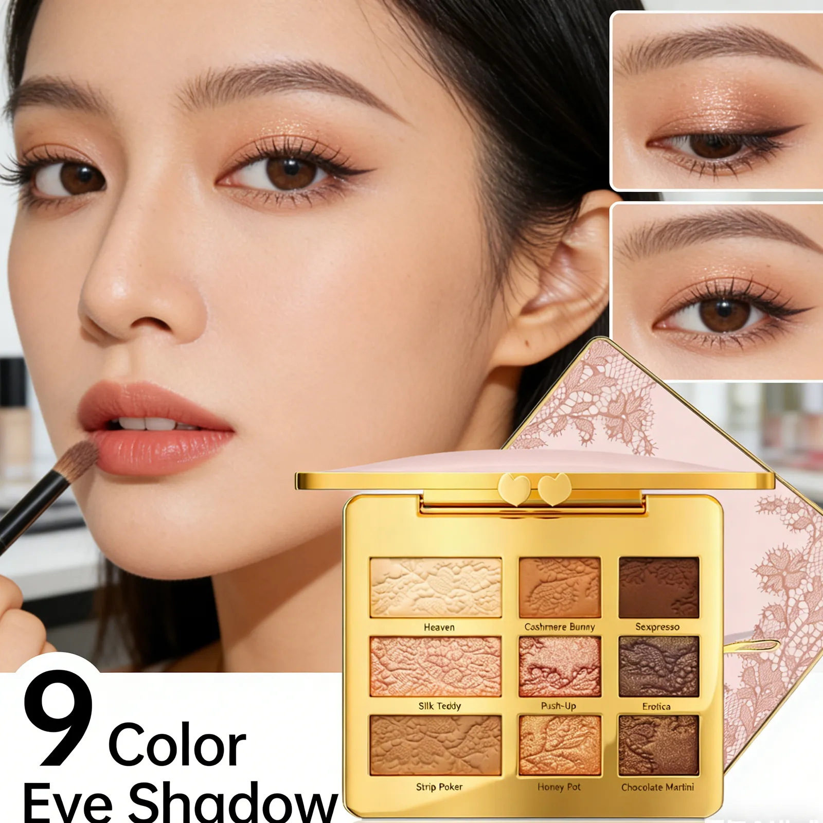 9 Colors Eyeshadow Palette Portable Multifunctional Glitter Eye Shadow Shimmer Pallet Highlighter Powder Brush Beauty Kit 12g