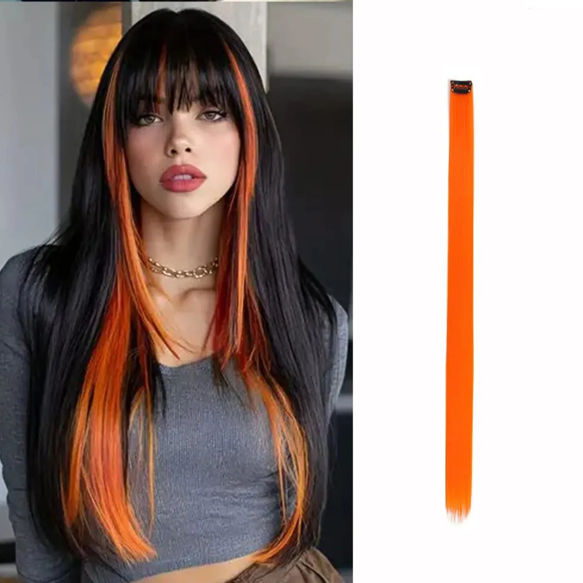 Synthetic 1-6pc Colored Hair Extensions Clip in Colorful Hair Extensions Rainbow Hair Extensions for Women Girls Hair Extensions — image 8