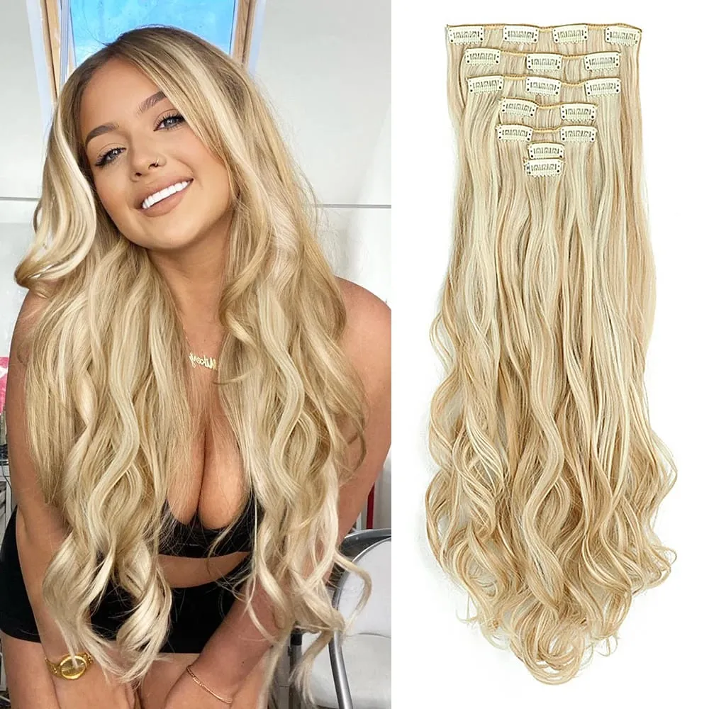 Synthetic Clip in Hair Extensions Purple hairpieces 7pcs/set 22inch Thick Hair for Women Girls Daily Party Cosplay — image 19