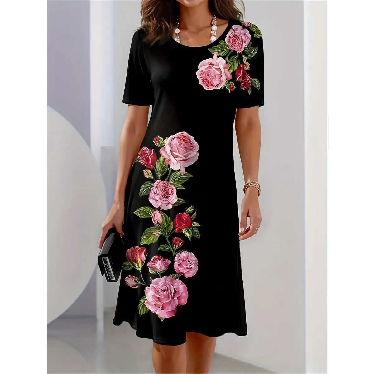2025 New Fashion Rose Peony Floral 3D Printed Women's Dress Casual Vacation Travel Dresses Party Banquet Dress Woman Clothing — image 3