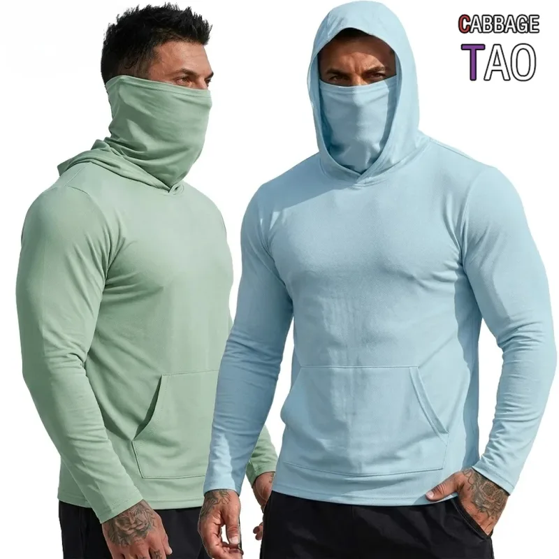 Mens Sun Protection Hooded Tee Quick Dry Long Sleeve Sweatshirt Lightweight Performance Top for Hiking Outdoor Sun Wear Tops — image 3