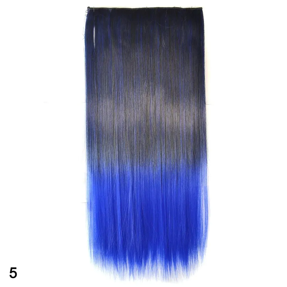 Zolin Straight Hair Clip In Hair Extension Rainbow Colorful Ombre Color One Piece With 5Clips Synthetic Cosplay Hairpieces — image 11