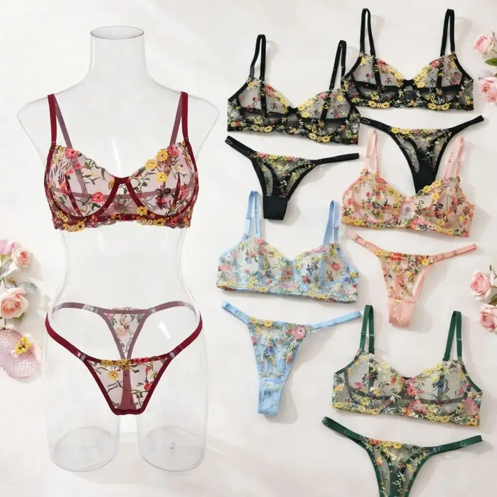 2-Piece Bohemia Floral Lingerie Set Embroidery Versatile Underwear Intimates Sheer Underwire Push-up Bra Panty Set For Lady Girl — image 3