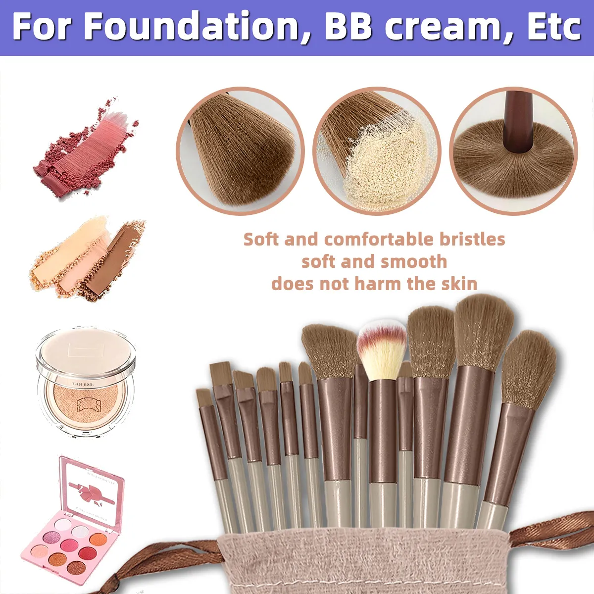 13PCS/set Makeup Brushes Set Soft Synthetic Fiber Cosmetic Brushes Para sa Face Eyes Foundation Blush Eyeshadow na May Storage Pouch
