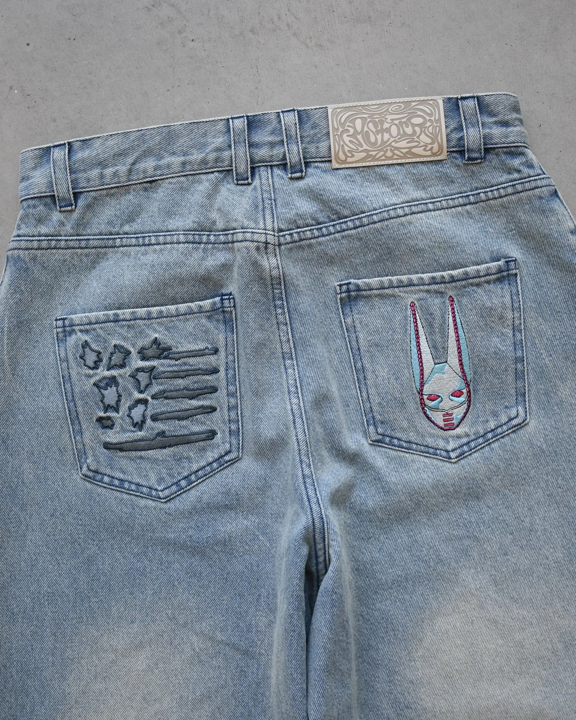 Y2K Anime JoJo Street High Waisted Loose Jeans Pink Heart-shaped Embroidery Loose Washed Denim Pants Wide Leg Pants — image 5