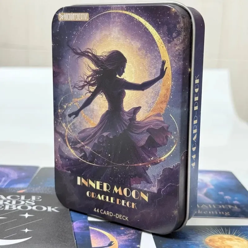 Inner Moon Oracle Deck in Metal Box 44 Card Deck Divination Board Game Oracle Cards with Instruction Guidebook