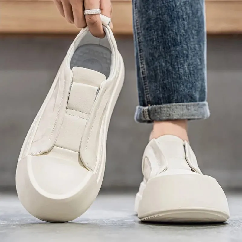 Retro brązowe buty męskie ze skóry PU lekka platforma z gumką codzienne trampki modne buty do chodzenia po ulicy wysokiej jakości — image 2