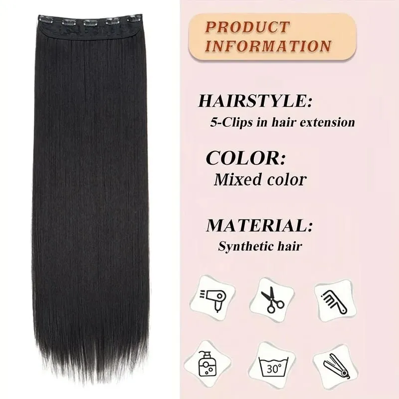 Synthetic 32Inch/40Inch Super Long Straight Clip In Hair Extensions Heat Resistant Hairpiece for Women Daily Party Use — image 3