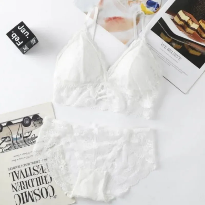 Lace Bra Set for Women Wirefree Bralette Front Criss‑Cross Floral Lace Underwear Sexy Lingerie 2‑Piece Bra And Panty Kit — image 8