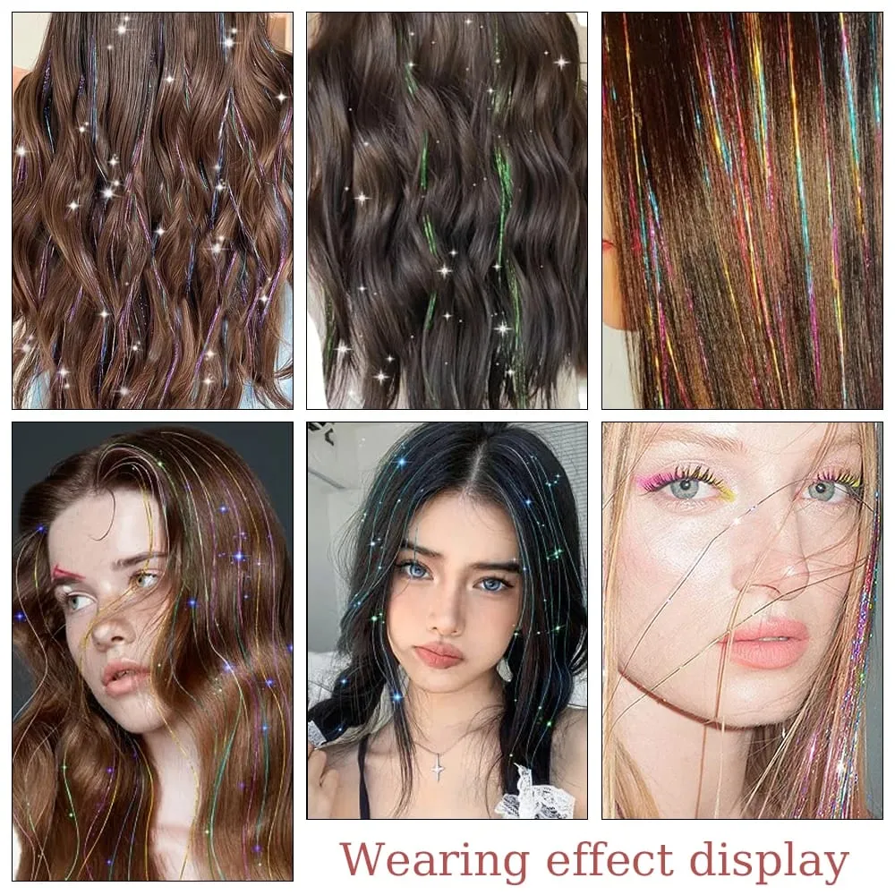 Pek Hiasan Rambut 6 Keping Klip Dalam Hiasan Rambut 20Inci Berkilauan Berwarna-warni Sambungan Rambut Hiasan Hadiah Festival Hiasan Rambut Peri