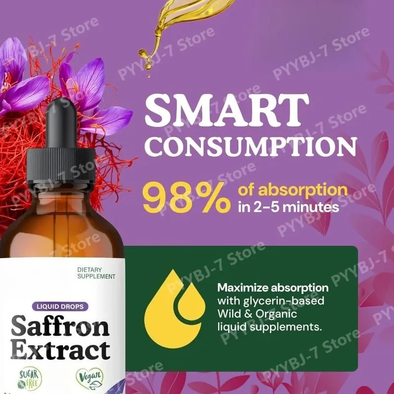 Organic Saffron Liquid Extract Drops Plant Based Herbal Supplement Vegan、sugar & Alcohol Free 60ml Daily Health Supplements — image 4