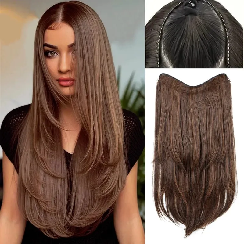 22Inch Synthetic V-Shaped Long Straight Layered Hair Extension Fluffy Increase Natural Invisible Hairpiece Wig for Women — image 9
