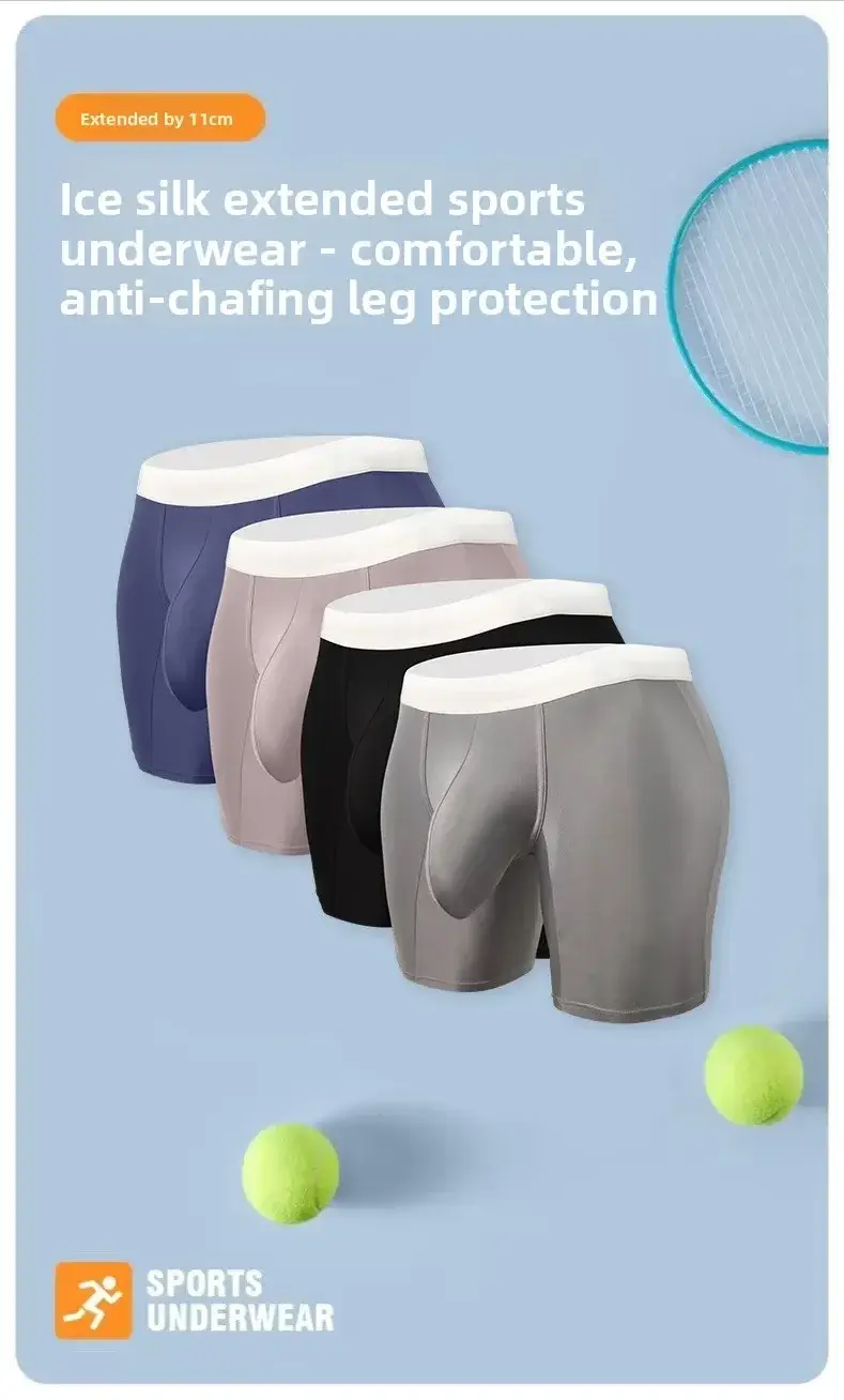 Men Ice Silk Boxer Briefs Deep U Convex Pouch Breathable Cool Quick Dry Sports Running Underwear Anti Chafe Seamless Underpants — image 6