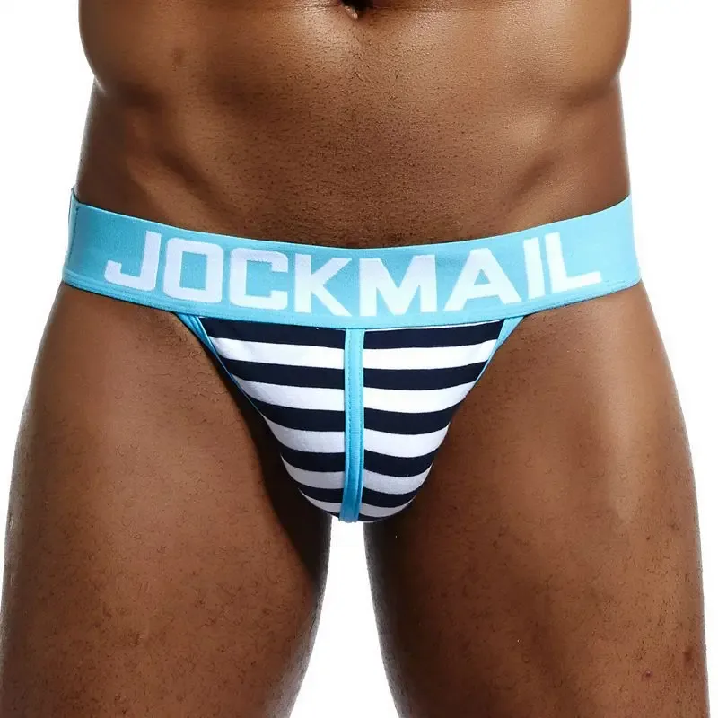 Мужские трусы с высоким вырезом из хлопка Jockmail, мужское нижнее белье в полоску, мягкие и удобные, Gay Cueca — image 5