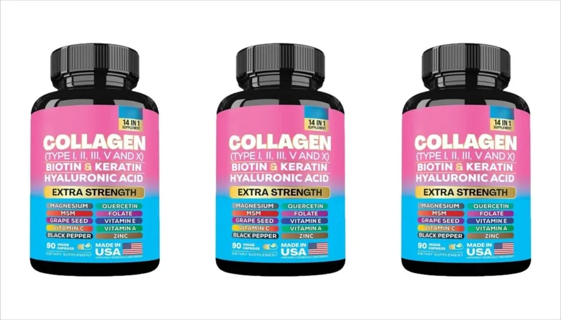 Collagen Biotin Keratin Hyaluronic Acid Capsules Extra Strength with Vitamins A C E and Zinc Skin Health 90 Capsules