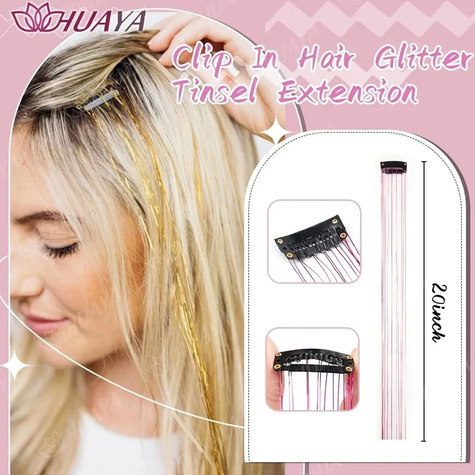 12Pcs/set Hair Tinsel Clip in Glitter Tinsel Hair Extensions Synthetic Shiny Sparkling Fairy Hair Tinsel Party Hair Accessories — image 4