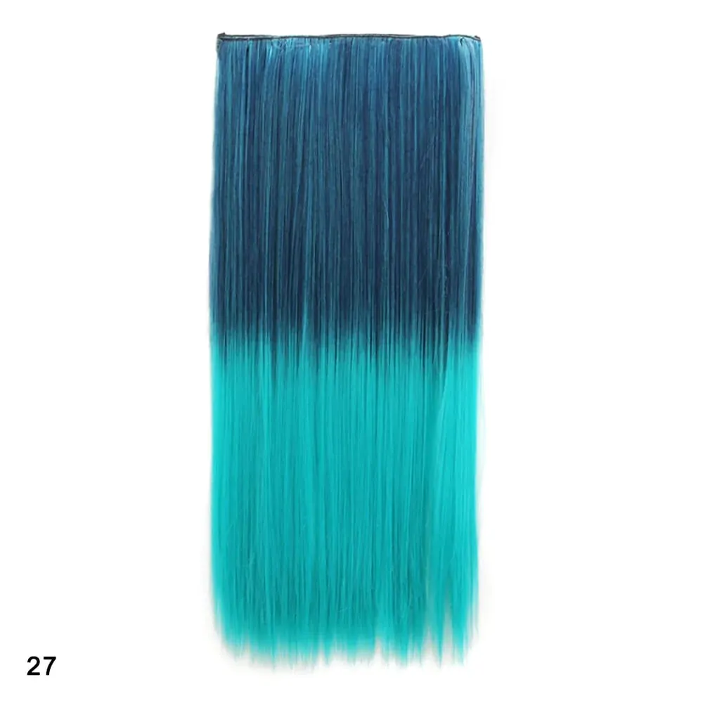 Zolin Straight Hair Clip In Hair Extension Rainbow Colorful Ombre Color One Piece With 5Clips Synthetic Cosplay Hairpieces — image 20