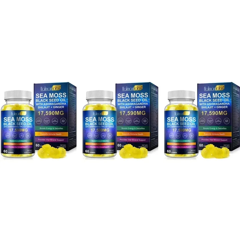 HalmanLabs Sea Moss Black Seed Oil Gummies na may Vitamin C at Vitamin D para sa Immune Health at Vital Mineral Support 60 Gummies