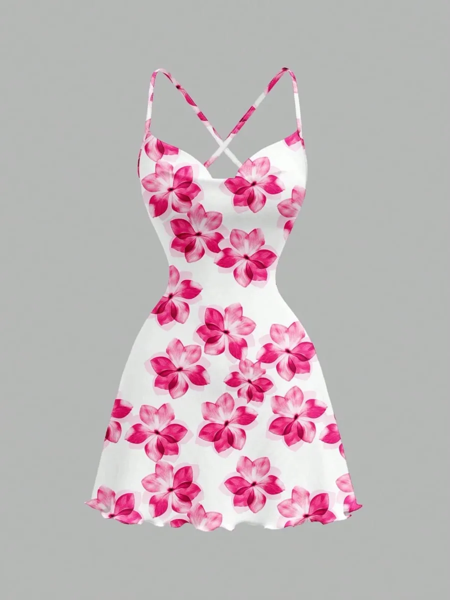 Women's Spring/Summer Casual Vacation Party Beach Off-Shoulder Backless Floral Print A-line Dress — image 1