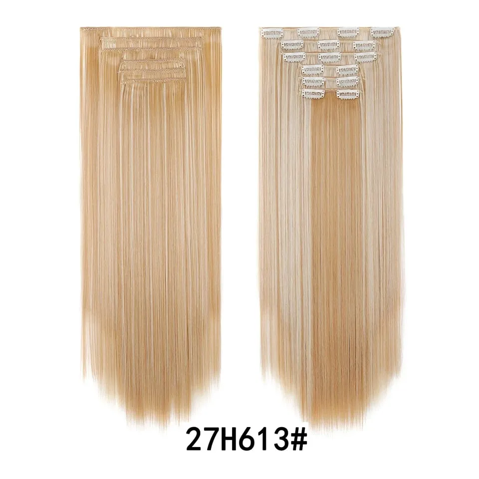 24Inch Clip in Hair Extensions Invisible Synthetic Extension 6PCS Long Straight Heat Resistant Clips on Hairpieces for Women — image 27