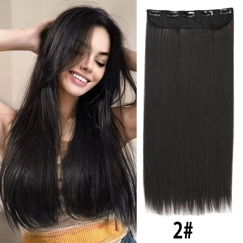 24Inch Synthetic Long Straight Hair Extension One Piece Clip On Hairpiece for Women Increase Hair Volume Daily Party Hairstyle
