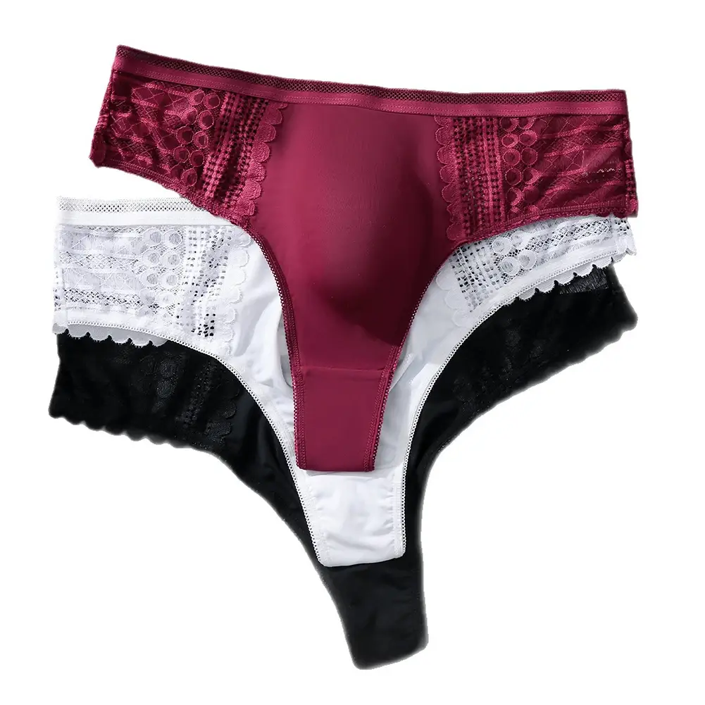 1pc hommes Sexy dentelle slips sans couture glace soie sous-vêtements en string 3D renflement poche solide string haute élastique respirant culotte