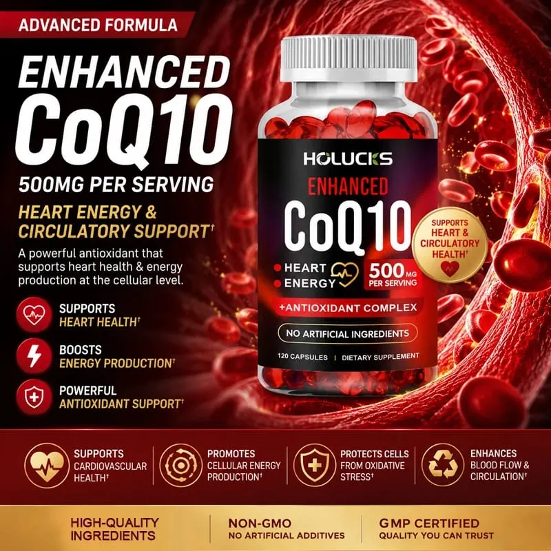ผลิตภัณฑ์เสริมอาหาร Holucks Pure CoQ10 พร้อมสาร Resveratrol จากมะกรูด รองรับสุขภาพหัวใจและหลอดเลือดและสารต้านอนุมูลอิสระ การป้องกันระบบภูมิคุ้มกัน