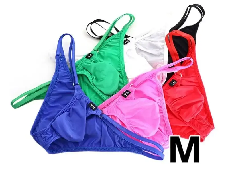 Férfi Állítható Fém O-gyűrű Dupla vékony pántos Bikini Alsónadrág Alacsony emelkedés Selymes Ice Silk 3D U Konvex Tasak Szexi Férfi Fehérnemű