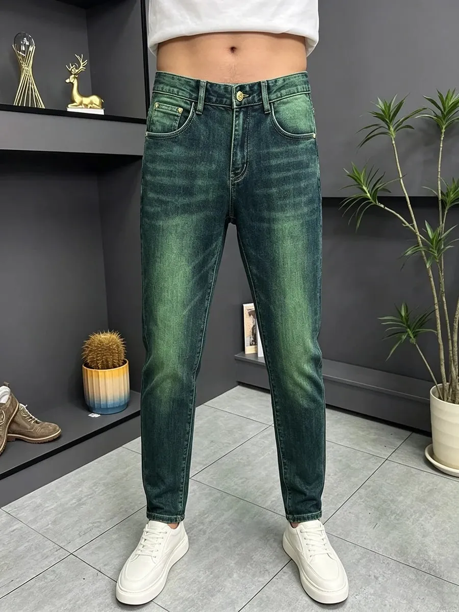 Men's Green Water Ghost Jeans Slim Fit Small Feet High Quality Gradient Color Daily Casual Youth Suitable for All Seasons — image 8