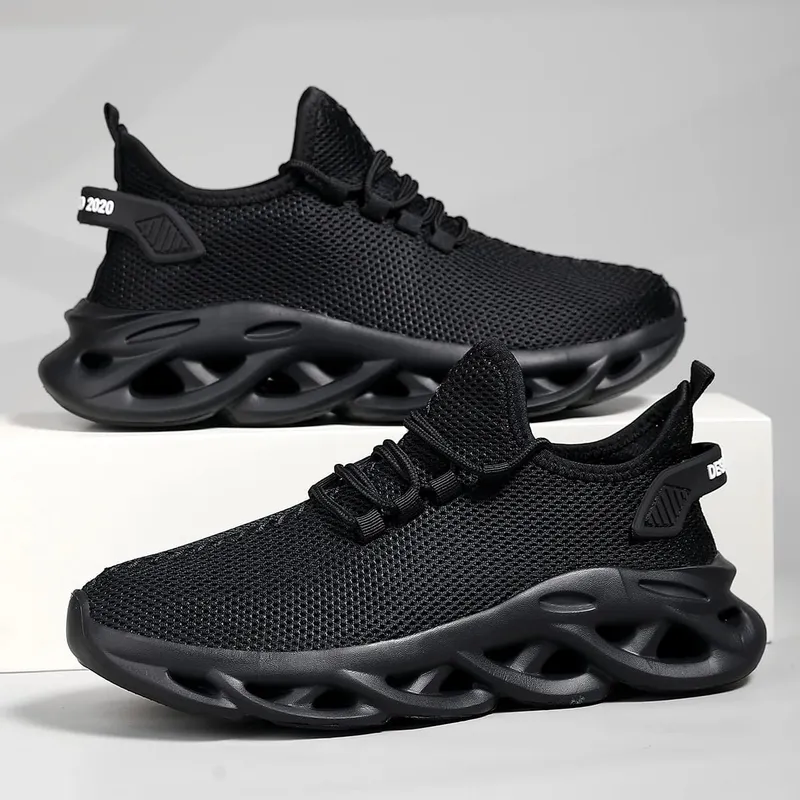 Men Casual Sneakers Outdoor Breathable Mesh For Women Light Shock-absorption Black Tennis Sports Running Black Jogging Shoes