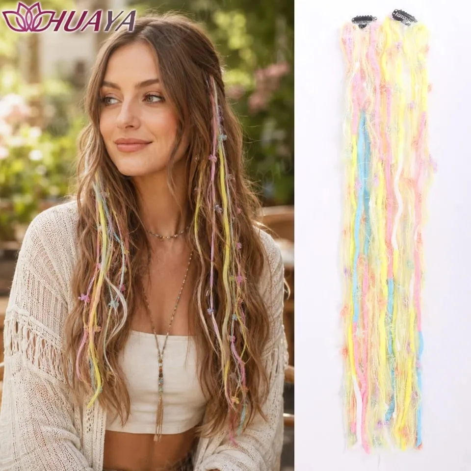 Synthetic Colorful Clip-in Hair Extension Boho Yarn Dreadlock Braids Festival Party Hair Accessories para sa mga Babae — image 12