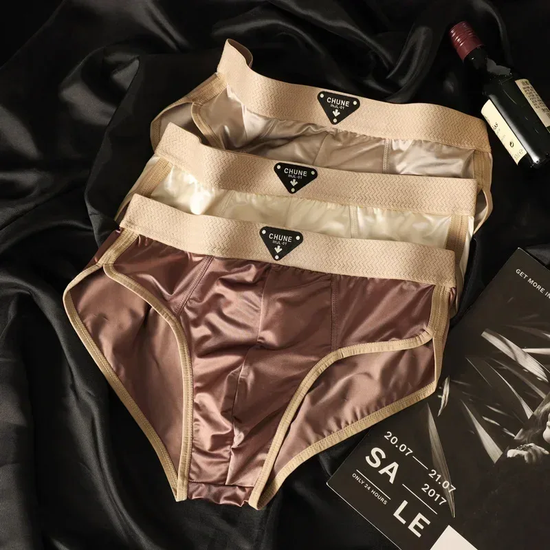 1/3PCS Men's Briefs Ice Silk Satin-like Briefs Men's Underpants Summer Breathable Quick Drying Panties Sexy U Pouch Underwear — image 4