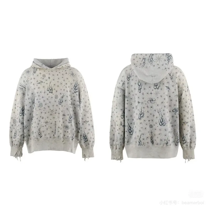 24FW SAINT Vintage Angel Printed Distressed Women Men Hooded Sweatshirt Hoodies Oversized Men Casual Cotton Pullover Hoodie — image 32